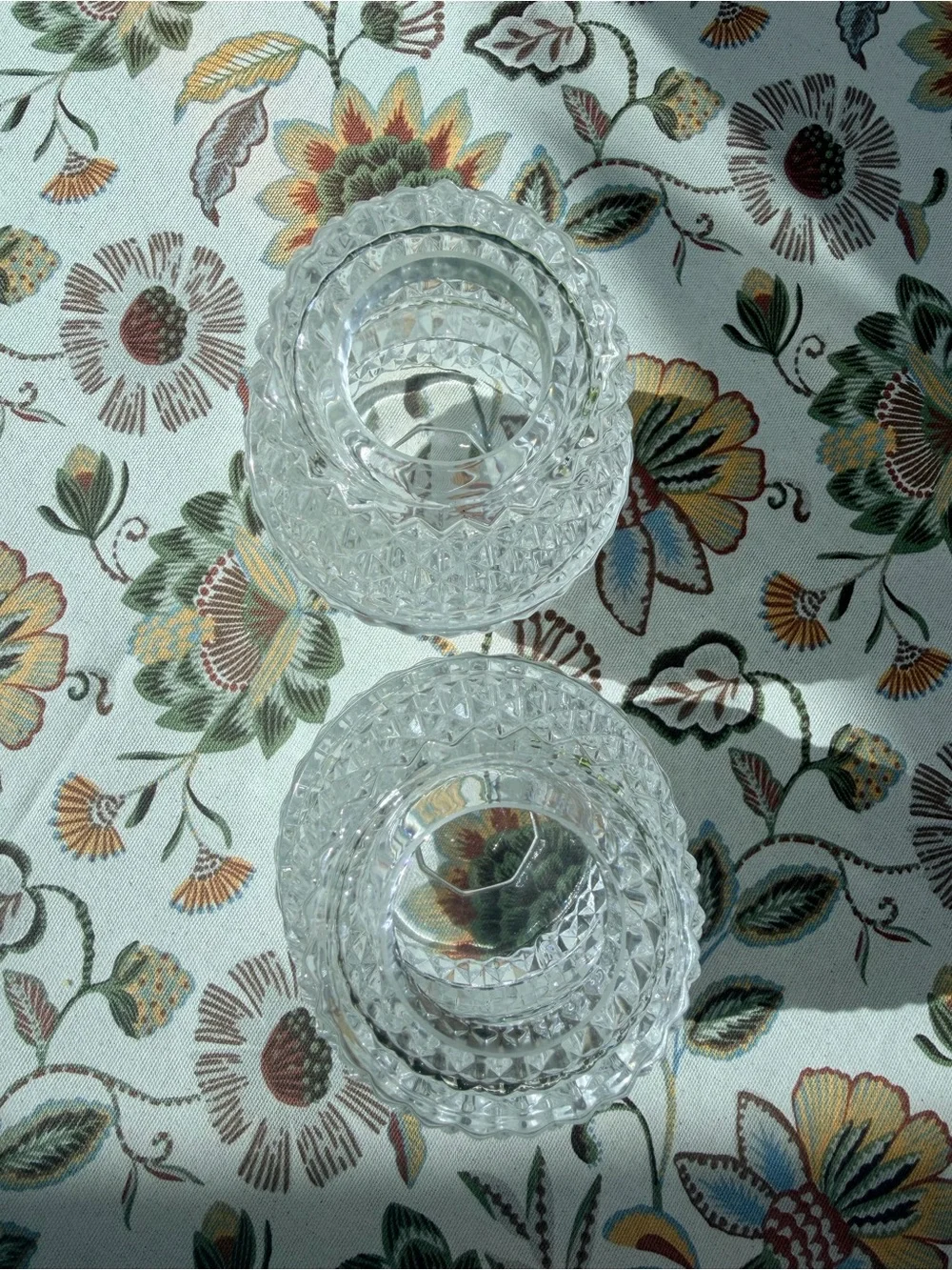 Set of 2 Glass Diamond Point Clear Fairy Lamp candle holders